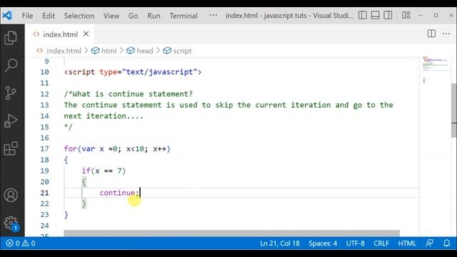 JavaScript Tutorial in Hindi / Urdu part 21 JavaScript For Continue Statement
