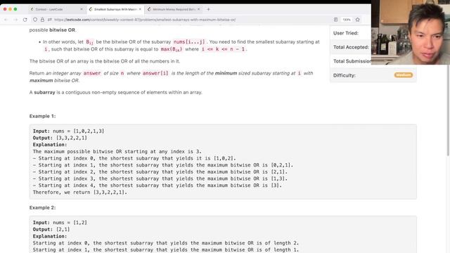 2411. Smallest Subarrays With Maximum Bitwise OR (Leetcode Medium) смотреть онлайн
