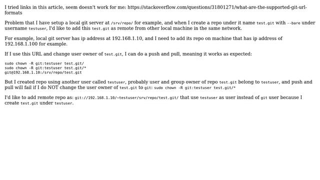 Unix & Linux: git: URL format to access remotely local git server смотреть онлайн