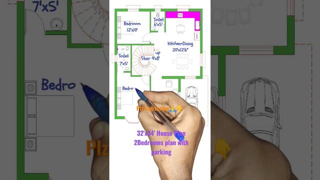 34 x 32 sqft 4 bhk house plan II 32 x 34 ghar ka naksha II 34X34 HOUSE DESIGN. #shortsvideo