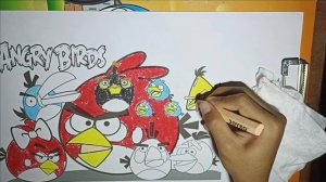 Angry Birds Cartoon Coloring with Oil Pastel - Coloring Education For Kids