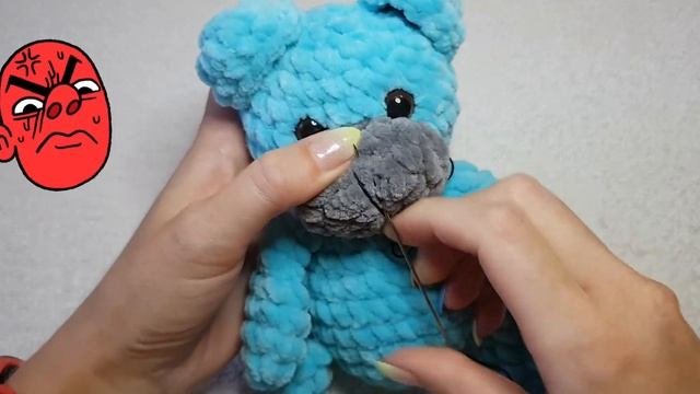 Оформляем мордочку игрушке мишке ♡ Утяжка, вышивка носика ♡ Уроки вязания для начинающих.