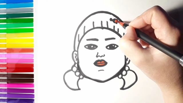 Как нарисовать куклу из игры в кальмара. Раскраска смотреть онлайн