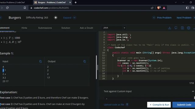 Burgers Problem in Java on CodeChef || codechef bruteforce solution смотреть онлайн