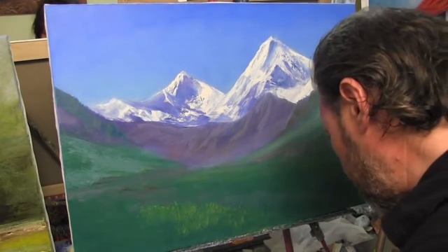 Учимся рисовать Горный пейзаж холст масло кисть мастихин Сахаров Игорь Живоп смотреть онлайн