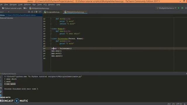 V11 Multiple Inheritance and encapsulation in Python