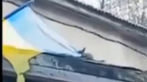 А это наш маленький партизан, уничтожает укрофлаг на вражеской территории.