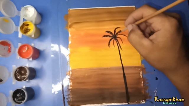 Как нарисовать пальму на фоне заката — рисуем гуашью быстро и легко смотреть онлайн