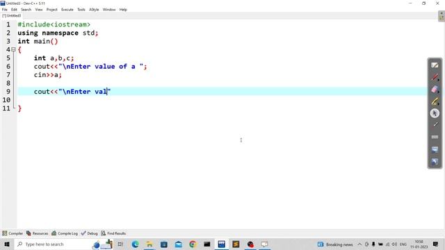 c++ program to swap values of two variables using third variable