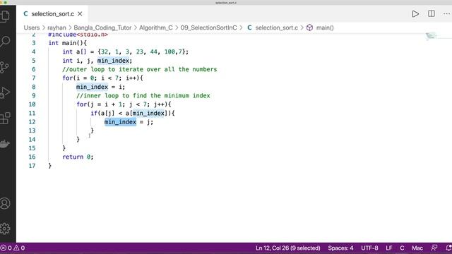 Code- Selection Sort in C Bangla Tutorial & Complexity Analysis. Algorithm Bangla Tutorial in C.