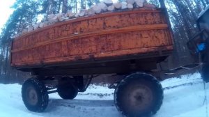 Вывоз телеги с дровами из леса на МТЗ 82.1