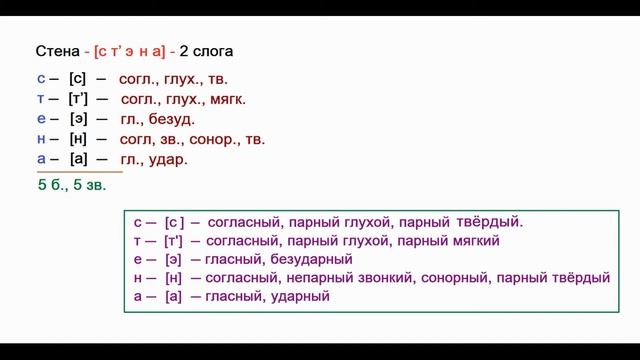 Звуко – буквенный (фонетический) разбор к слову стена смотреть онлайн