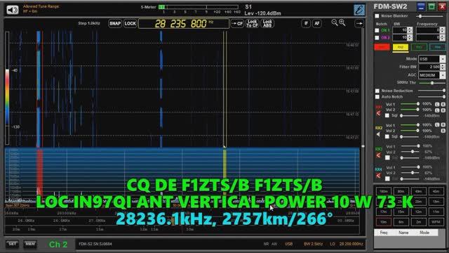 18.03.2023 13:34UTC, [10m,bcn], Радиолюбительский маяк F1ZTS/B, Франция, 28236кГц, 2757км