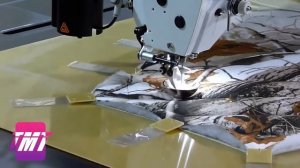 Шаблонный швейный автомат: отстрочка непрошитого рукава с обрезкой края, синтепон 300 | ТМТ