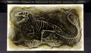 Стол своими руками из эпоксидки и барельефа, с скелетом динозавра внутри.