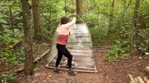 SOLO GIRL's bushcraft in a dugout & CAMP sauna and fishing ASMR