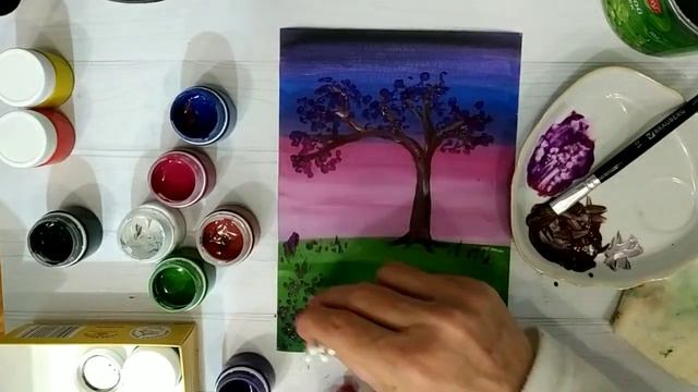 Как нарисовать Небо Дерево Траву для новичков Пейзаж смотреть онлайн