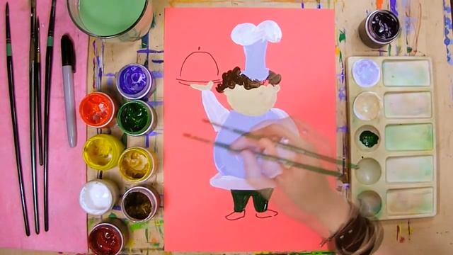 Как нарисовать повара - урок рисования, гуашь, рисуем дома поэтапно смотреть онлайн
