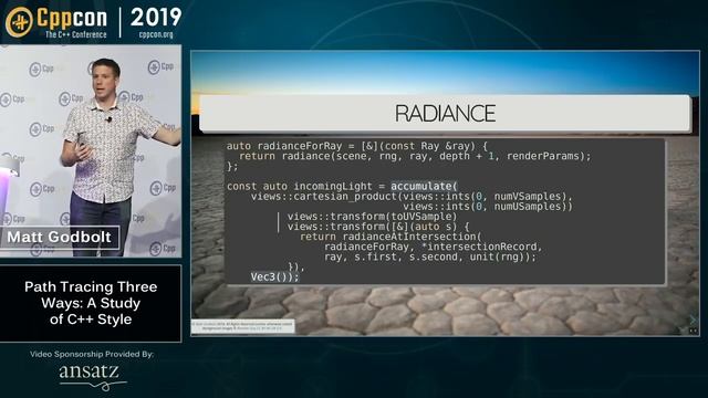 CppCon 2019: Matt Godbolt “Path Tracing Three Ways: A Study of C++ Style”