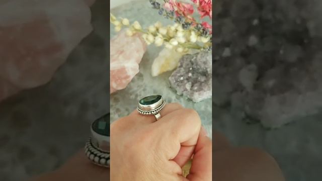 Divine Abundance Green Quartz Silver Ring Size 7.5