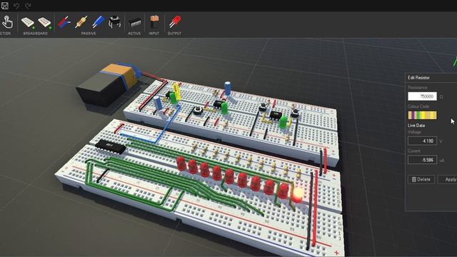 Crumb Electronic Simulator - 555 timer examples and LED Chaser