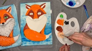 Как нарисовать лисичку  в зимнем лесу (гуашью) вместе с детьми от 2 до 5 лет