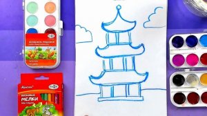 Как нарисовать Пагоды Япония - рисунки акварелью от РыбаКит