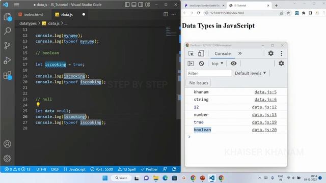 Datatypes in JavaScript || JavaScript tutorial for Beginners || Tutorial - 11