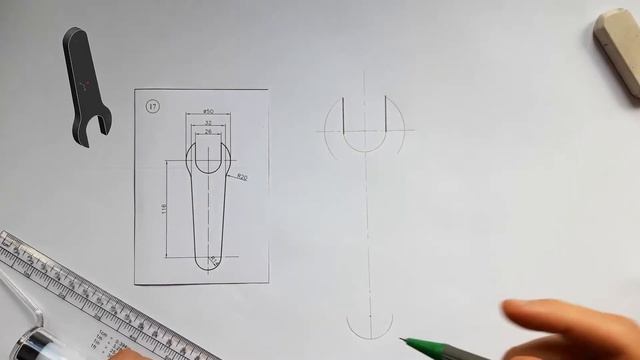 Начертить гаечный ключ  Инженерная графика  Переходы и сопряжения  Геометрическое черчение