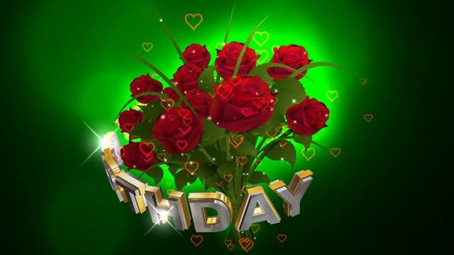 Футаж HAPPY BIRTHDAY. Букет красных роз на тёмно-зелёном фоне с эффектом сердечек смотреть онлайн