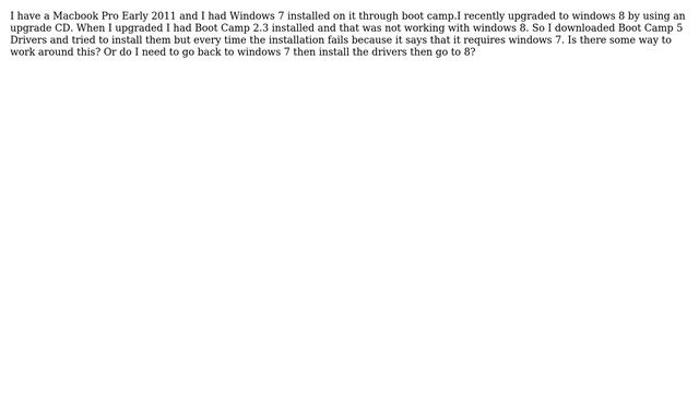 Apple: Boot Camp 5 drivers will not install in Windows 8