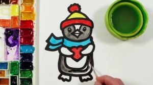 Рисуем Новогоднего пингвина фломастерами. Рисование для детей