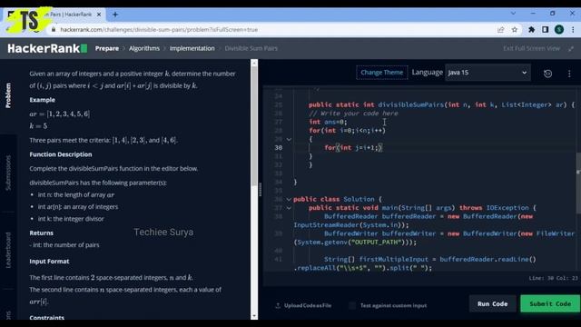 Divisible Sum Pairs Hackerrank Solution in Java | Zoho Latest Round 2nd Round Coding Question