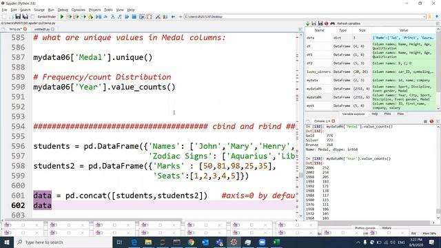 Python Pandas Data Science Tutorial! (Sorting, filtering, cBind and rBind )