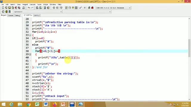 C Program to Construct Predictive/LL(1) Parsing Table & Parse the given string abba