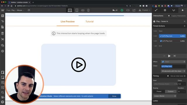 Lottie play icon - Mouse hover - Webflow Interactions tutorial смотреть онлайн