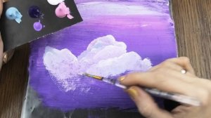 Рисование розовых и фиолетовых облаков с помощью клейкой ленты - Простая красочная живопись