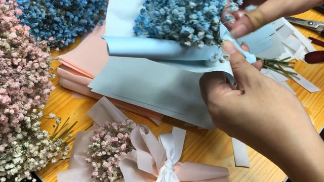 Bouquet Wrapping 5/101 | Pocket Baby Breath Pink & Blue Flower bouquet | 迷你口袋粉满天星/蓝满天星花束 / 花妈妈 смотреть онлайн