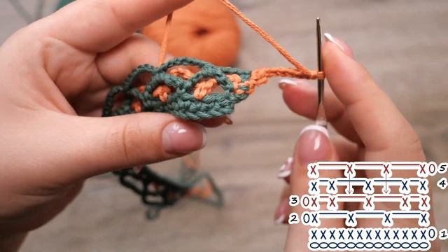 Двухцветный узор из цепочек крючком ? Two-tone crochet chain pattern смотреть онлайн