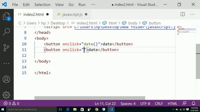 Core JavaScript Tutorial-24 || Function   in JavaScript  (Hindi) || OnClick() Event||For Beginner