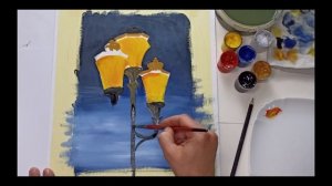 Как нарисовать уличные фонари гуашью. Урок рисования поэтапно.