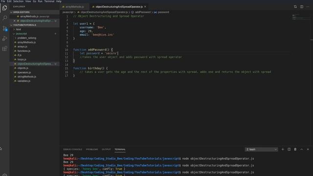 JAVASCRIPT BASICS -- object destructuring and spread operator