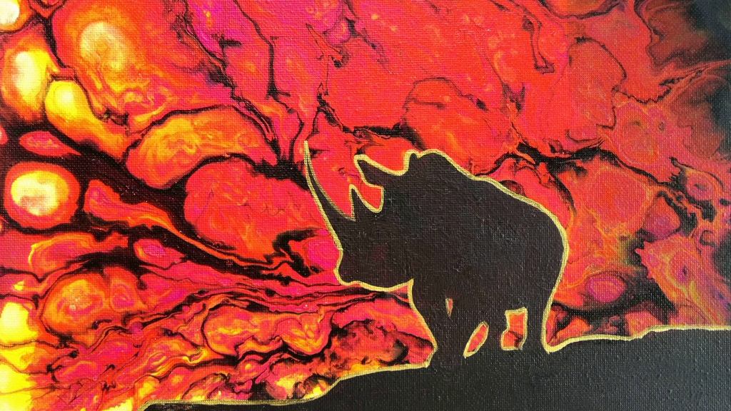 Рисую картину в технике Флюид-арт с силуэтом носорога