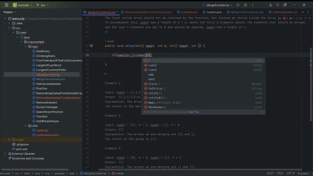 LeetCode Merge Sorted Array
