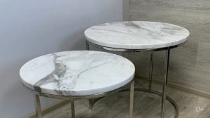 Комплект журнальных столиков со столешницей из мрамора STATUARIETTO и хромированным подстольем