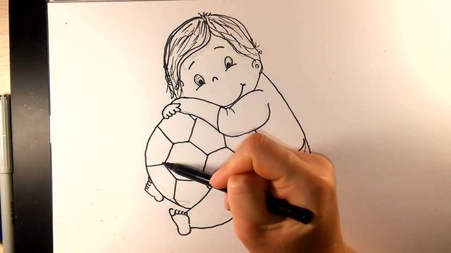 Рисуем маленького футболиста. Малыш с мячиком