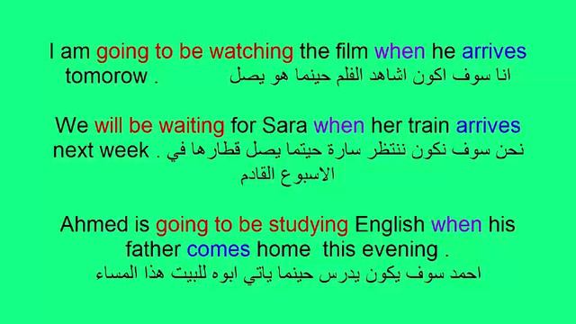 تعلم اللغة الانكليزية مع الاستاذة ايمان-الدرس 67 المستقبل المستمر Future continuous