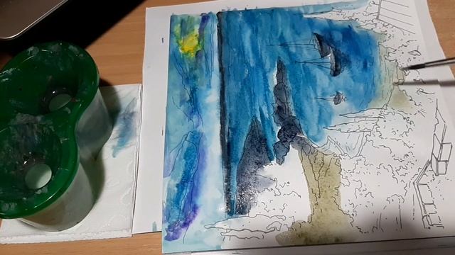 Пришло ВРЕМЯ Раскрашивать! УЧИМСЯ раскрашивать ВОДУ! Раскрашиваю акварелью и болтаю.