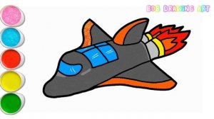 HOW TO DRAWING, PAINTING AND COLORING SPACE SHIP!!! TUTORIAL DRAWING AND COLORING SPACE SHIP