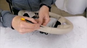 Перетяжка руля с деревянной вставкой.